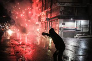 Turkey Kurdish millitant fires fireworks towards Turkish riot police