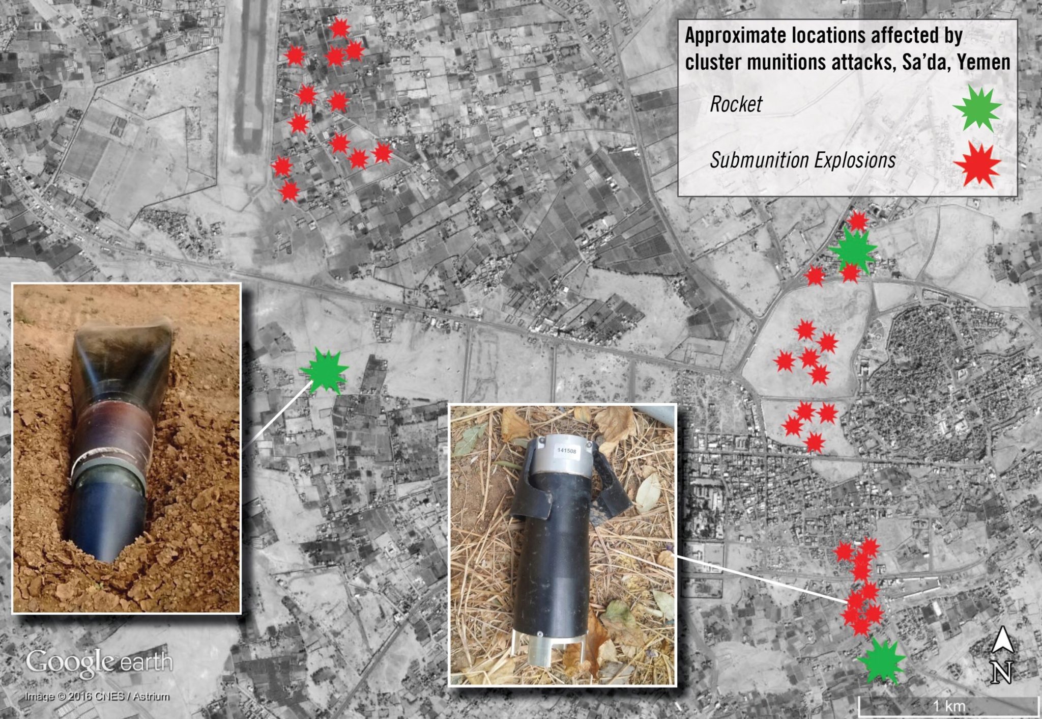 Cluster Munition Yemen map English