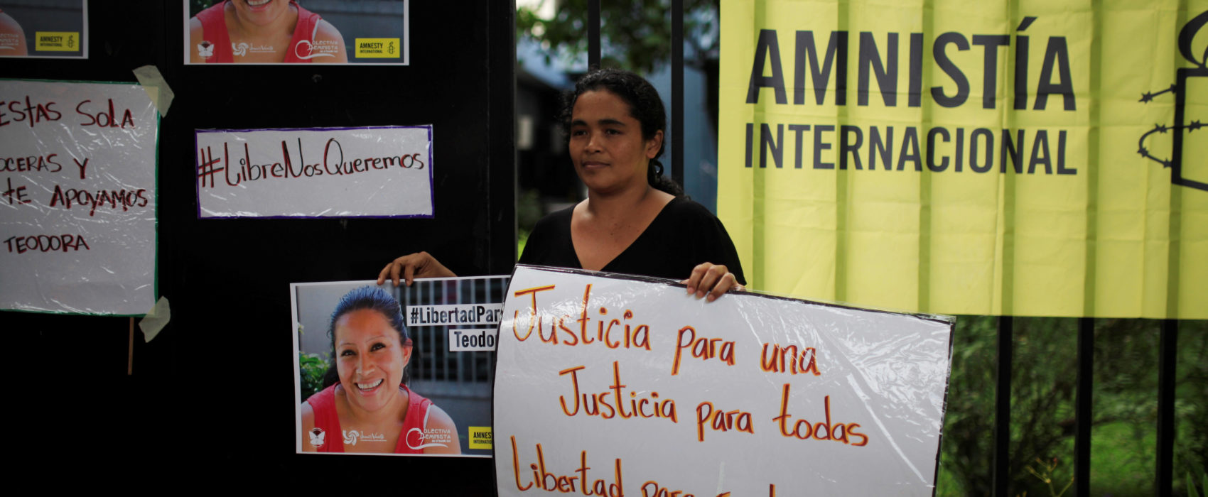 G8XMNK Maria Teresa Rivera, who was recently release from jail, participates in a protest to ask for the release of Teodora del Carmen Vasquez, who was sentenced to prison for 30 years for aggravated homicide after suffering a still-birth at work, in San Salvador, El Salvador June 29, 2016. REUTERS/Jose Cabezas