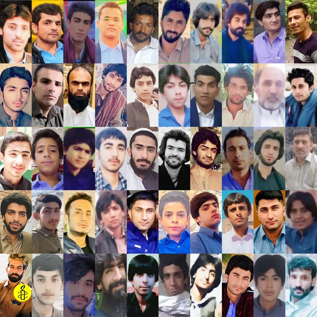 Collage of Baluchi victims killed protesting in Iran