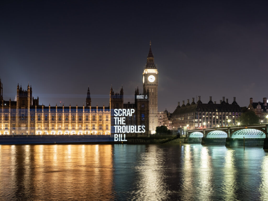 Scrap the Troubles Bill projection on Westminster