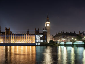 Scrap the Troubles Bill projection on Westminster