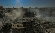 10/19/2023, Gaza, Palastine. A view of the debris from destroyed buildings in the al-Zahra neighborhood in the Gaza Strip on October 19, 2023, following Israeli airstrikes (Photo by MOHAMED MASRI/Middle East Images/AFP via Getty Images)