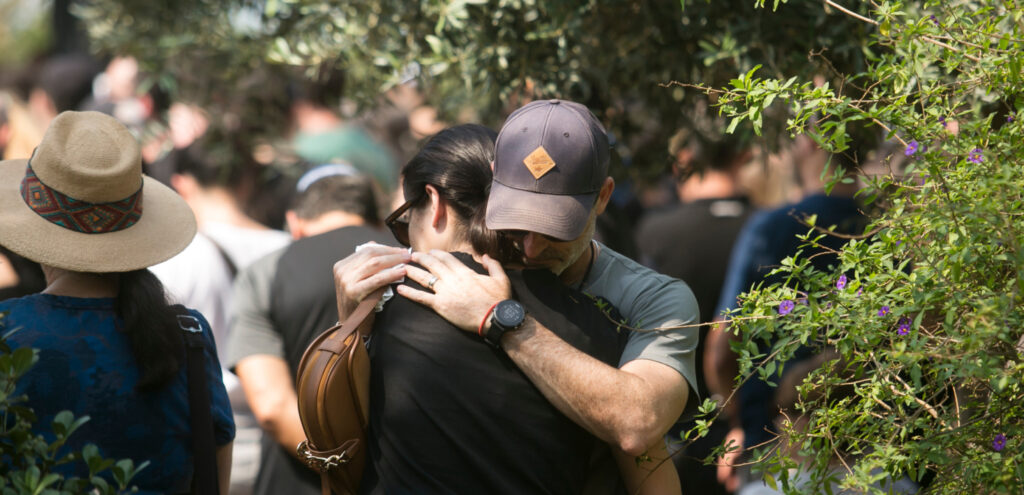 Family members of hamas hostages hug as they fear for their loved ones