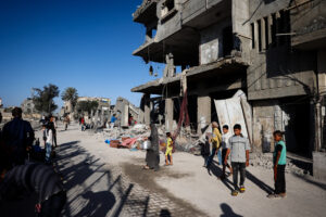 Palestinians salvage belongings from the rubble of a building hit by overnight Israeli bombing in Rafah in the southern Gaza Strip on April 20, 2024, amid the ongoing conflict between Israel and the Hamas movement. (Photo by AFP) (Photo by -/AFP via Getty Images)