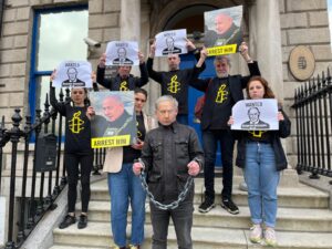 Amnesty International Ireland take action at the Hungarian Embassy calling for the arrest Netanyahu