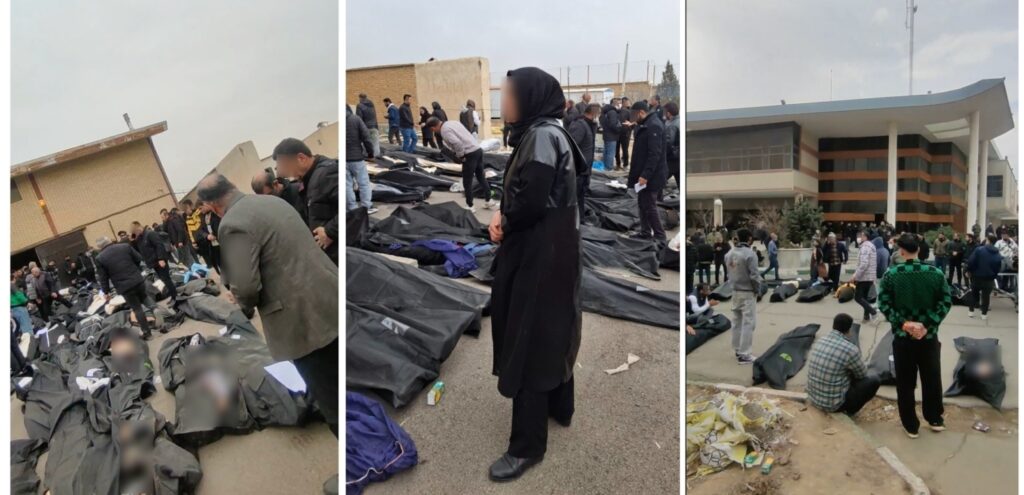 Families searching for missing loved ones at a makeshift morgue in Kahrizak, near Tehran.